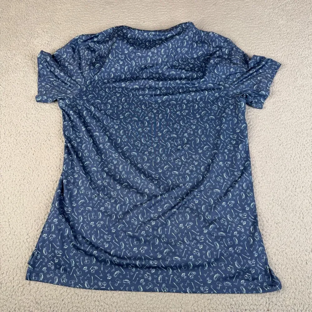 J. CREW Performance Polo Shirt Men L Blue All Over Golf Bag Tee Cart Trophy Club